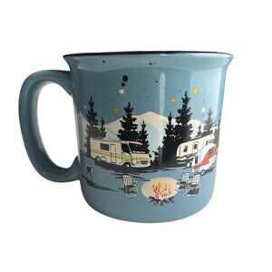 Camp Casual Ceramic Camping Mug 13oz Dishwasher & Microwave Safe Blue RV Scene